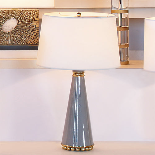 Taupe Grey With Brass Pearl Accents Table Lamp