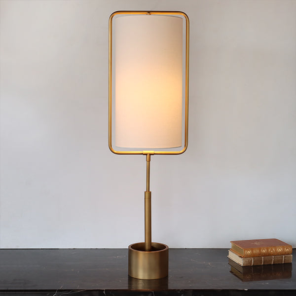 Natural Brass Table Lamp w/ Ensconced White Shade
