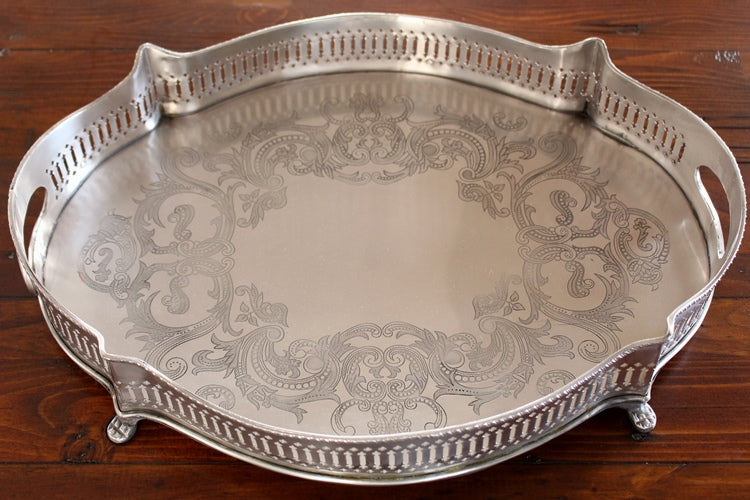 TRAY29 Antique Silver Chippendale Pierced Gallery Tray