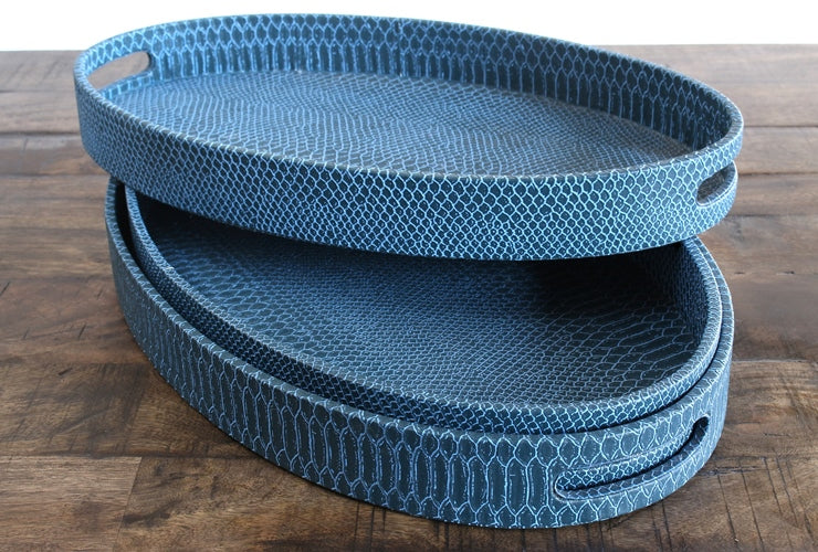 Set of 3 Oval Indigo Nested Trays
