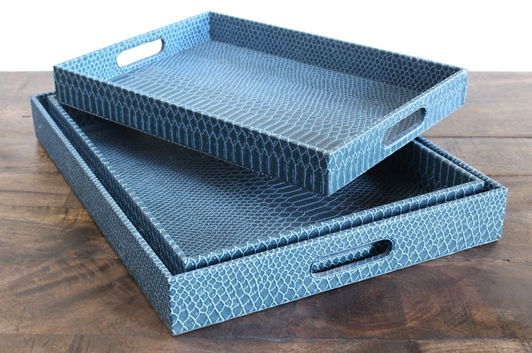 Set of 3 Rectangular Indigo Nested Trays