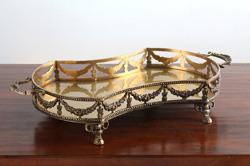 TRAY39 Antique Brass Garland Footed Tray 