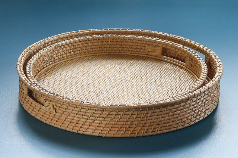 Set Of 2 Round Rattan Nesting Trays