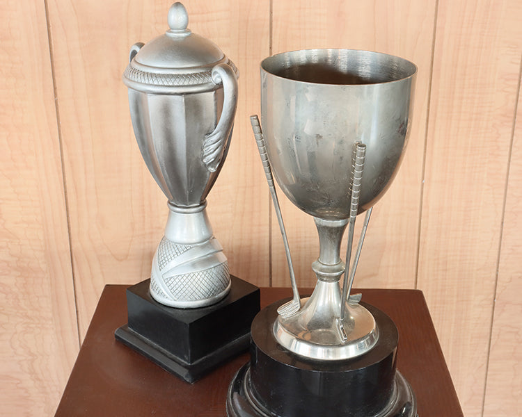 Set of 2 Small Silver Trophies w/ Black Base
