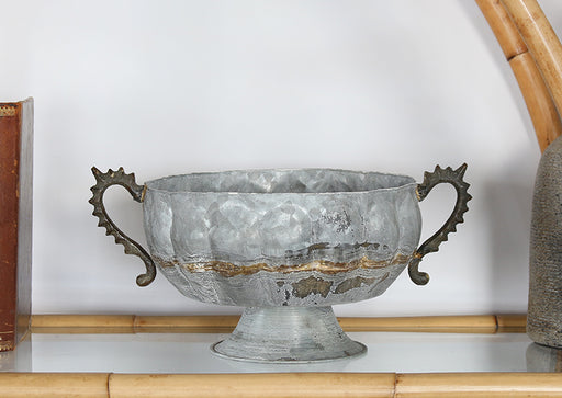 URN95 - White Wash Iron Urn With Handles 