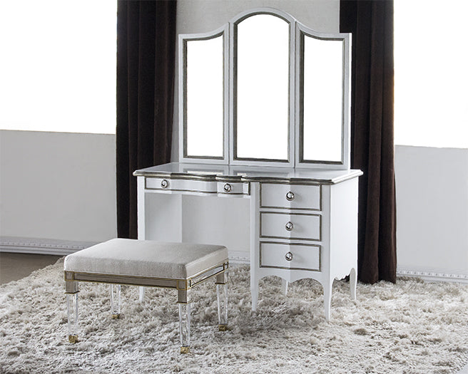 BH99 Acrylic and Nickel Vanity Bench With Cream Upholstery