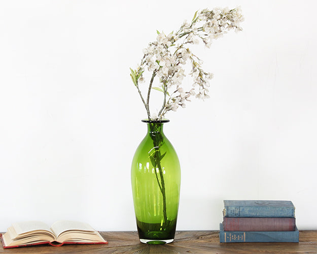 VASE201- Narrow-Neck Tall Green Glass Vase