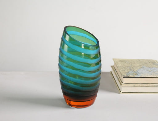 VASE232 Green and Blue Angle Cut Vase