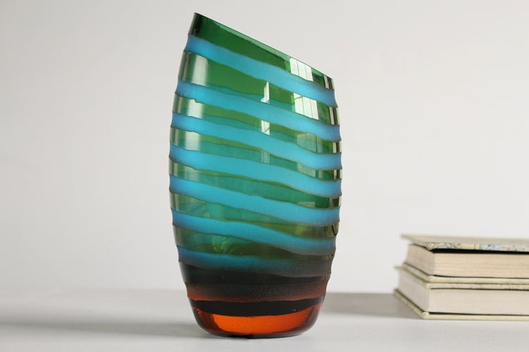 VASE232 Green and Blue Angle Cut Vase