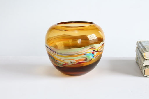 VASE236 Amber Glass Vase with Colored Stripes