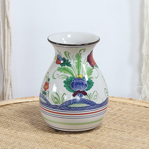 VASE270 - Cream Ceramic Vase With Floral Motif