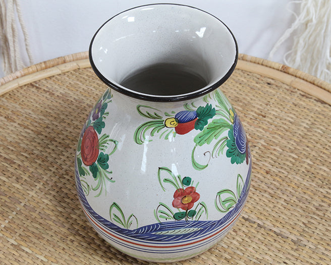 VASE270 - Cream Ceramic Vase With Floral Motif