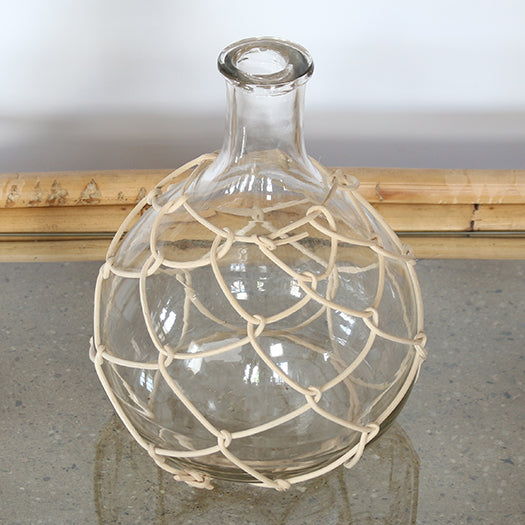 VASE282 - Small Glass Bottleneck Vase With Woven Bamboo