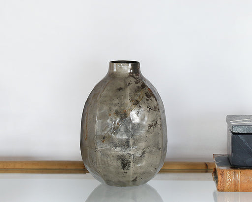 VASE283 - Small Iron Vase With Antiqued Silver Finish