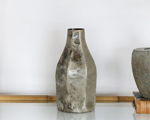 VASE284 - Medium Iron Vase With Antiqued Silver Finish