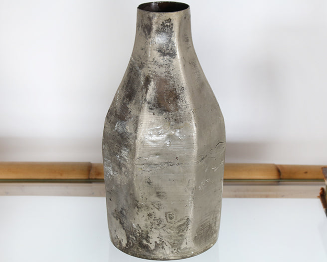 VASE284 - Medium Iron Vase With Antiqued Silver Finish