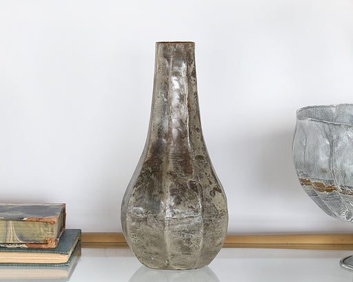 VASE285 - Large Iron Teardrop Vase With Antiqued Silver Finish