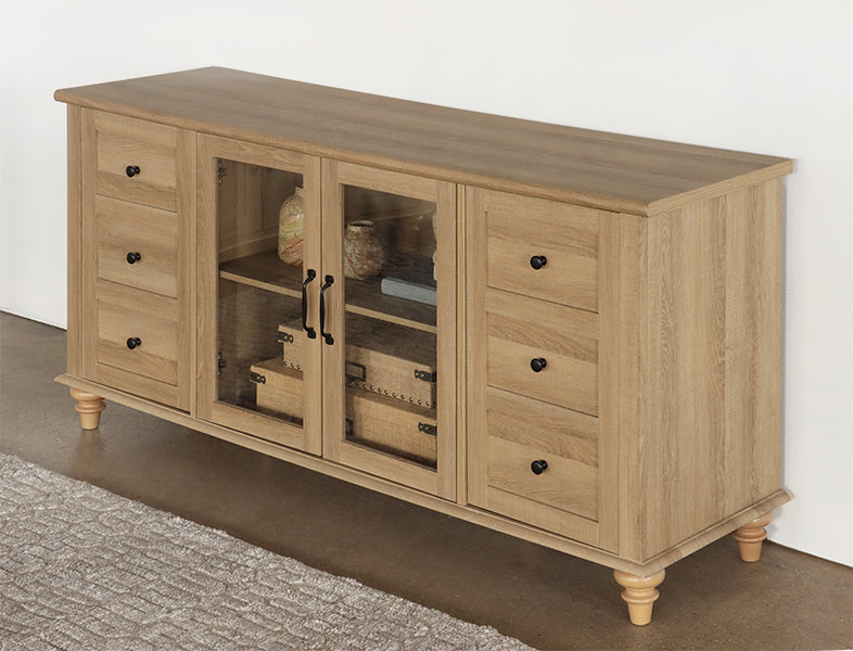Oak Sideboard Cabinet w/ Glass Doors