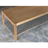 Natural Wood Coffee Table Woven Grey Leather Shelf