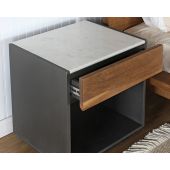 Dark Grey Lacquered Nightstand With Oak Drawer 