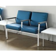 Blue Double Waiting Room Chair W/ White Frame