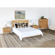 Danish Modern Natural Oak Queen Bed With Brass Legs