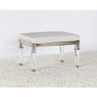 Acrylic and Nickel Vanity Bench With Cream Upholstery