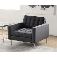 Modern Dark Gray Club Chair with Tufted Back and Seat