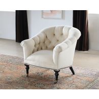 Tufted Club Chair in Linato Cream with Brass Nailhead Trim