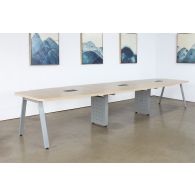 Boat Shaped Adjustable Conference Table W/Oblique Silver Legs