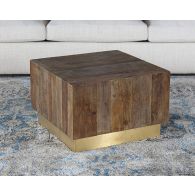Reclaimed Natural Elm Coffee Table with Polished Brass Base