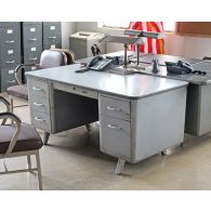 Gray Metal Desk with 5 Side Drawers