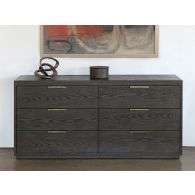 Sable Brown Oak 6 Drawer Dresser With Brass Pulls