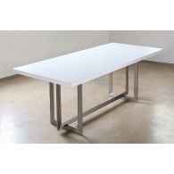 Remi Dining Table in Matte White with Stainless Steel Base 