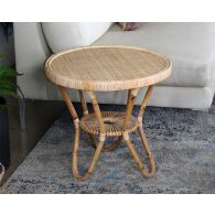 Rattan End Table W/Woven Cane Top