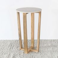 Mango Wood And Marble End Table - 30H