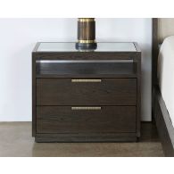 Sable Brown Oak 2 Drawer Nightstand With Brass Pulls