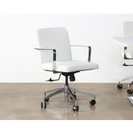 White Leather & Chrome Conference Chair On Casters