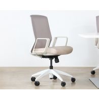White Conference Chair With Upholstered Sand Seat