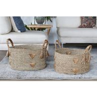 Set Of 2 Seagrass Woven Nesting Baskets W/Handles