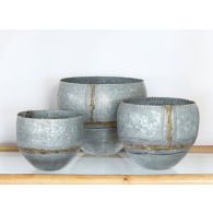 Set Of 3 Galvanized Pots W/ Brass Welds