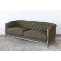 Olive & Exposed Wood Tufted Sofa