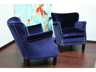 Royal Blue Velvet Small Arm Chair with Nickel Nailhead Trim