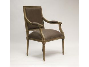 Limed Gray Louis Arm Chair with Aubergine Linen Upholstery