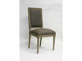 Limed Gray Louis Side Chair with Aubergine Linen Upholstery