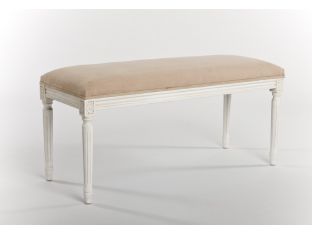Cream Ultrasuede French Style Bench with Antique White Frame
