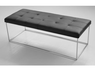 Tufted Black Leather Bench