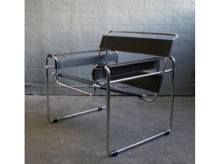 Vintage Black Leather Wassily Style Lounge Chair