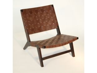 Brown Leather Woven Strap Lounge Chair