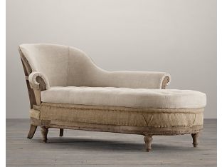 Deconstructed French Victorian Right Arm Chaise in Sand Belgian Linen